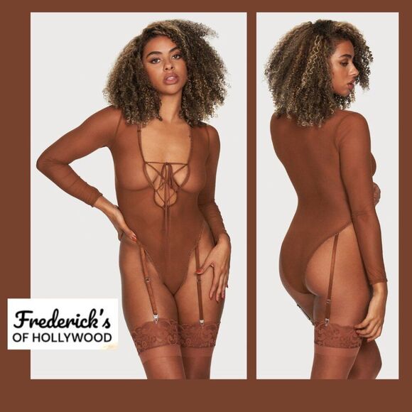 NWT Frederick’s of Hollywood Lola Lee Sheer Long Sleeve Bodysuit (Size M) - Picture 1 of 6
